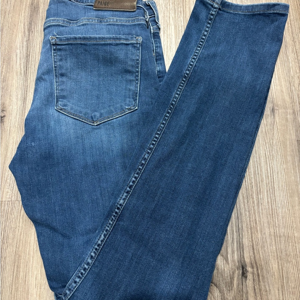 PAIGE Classic Blue Jeans with Brown Leather Patch